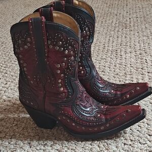 Corral Rare Red and Black Studded Heeled Boots